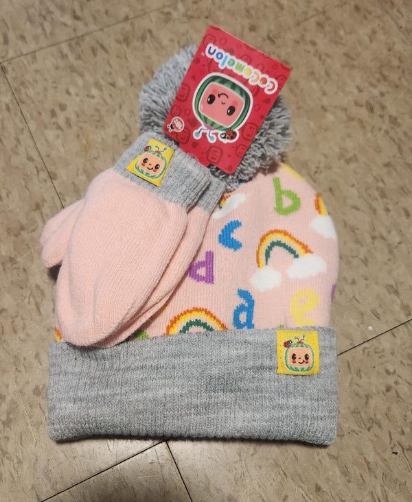 Cocomelon Toddler Winter beanie with gloves and customizable leather Name Patch - Attitudes and Gratitudes